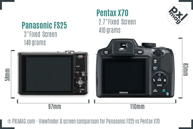 Panasonic FS25 vs Pentax X70 Screen and Viewfinder comparison
