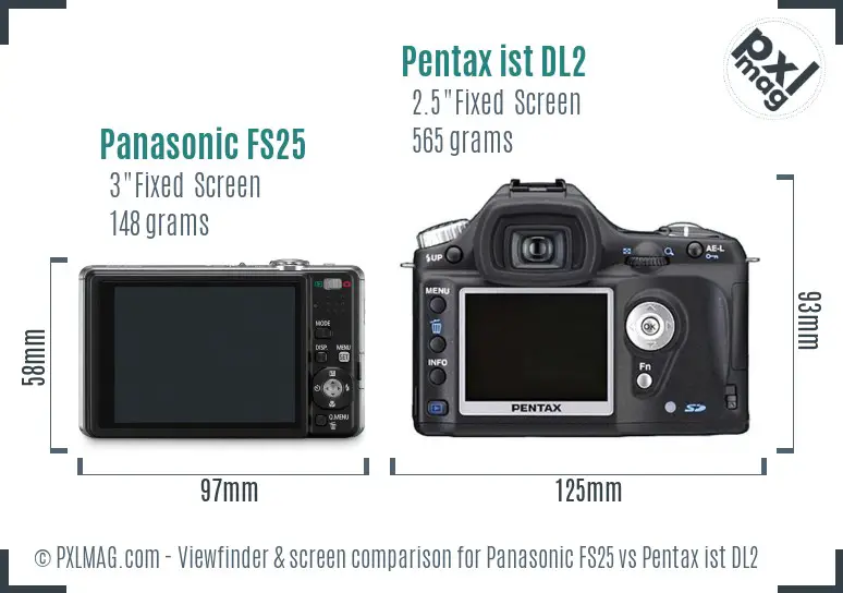 Panasonic FS25 vs Pentax ist DL2 Screen and Viewfinder comparison