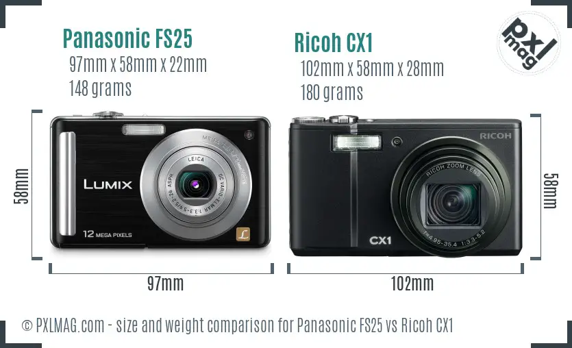 Panasonic FS25 vs Ricoh CX1 size comparison