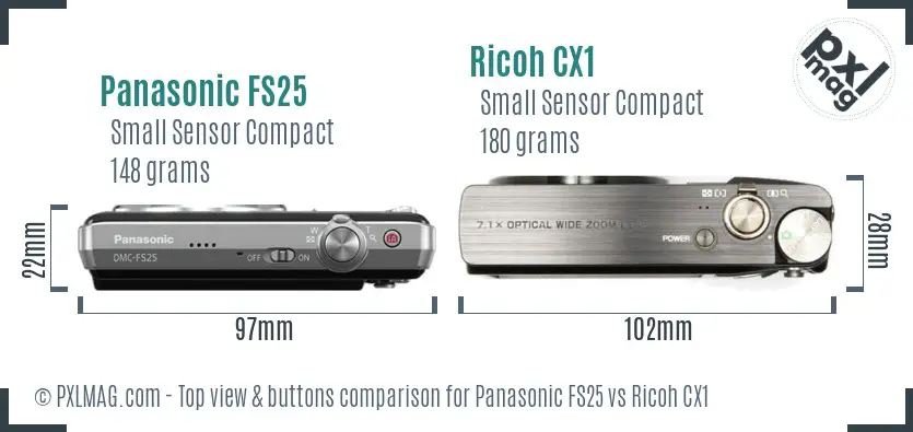 Panasonic FS25 vs Ricoh CX1 top view buttons comparison