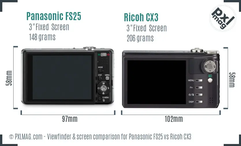 Panasonic FS25 vs Ricoh CX3 Screen and Viewfinder comparison Panasonic FS25 vs Ricoh CX3 Screen and Viewfinder comparison