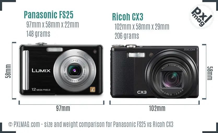 Panasonic FS25 vs Ricoh CX3 size comparison Panasonic FS25 vs Ricoh CX3 size comparison
