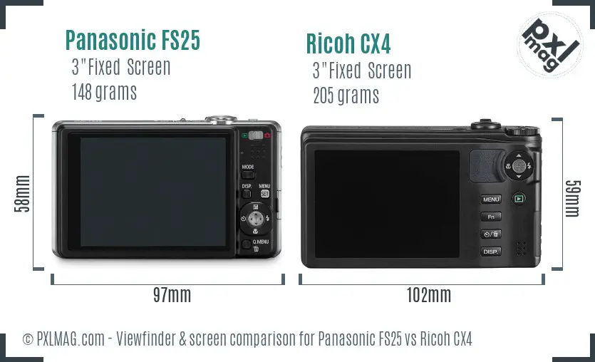 Panasonic FS25 vs Ricoh CX4 Screen and Viewfinder comparison