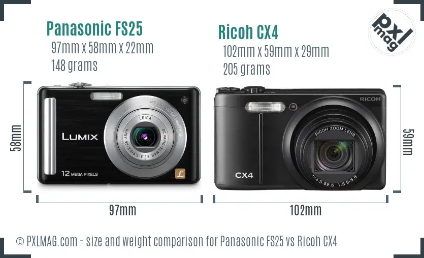 Panasonic FS25 vs Ricoh CX4 size comparison