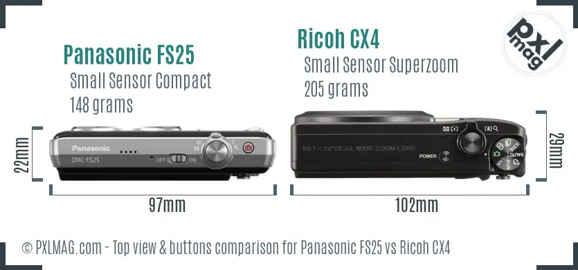 Panasonic FS25 vs Ricoh CX4 top view buttons comparison