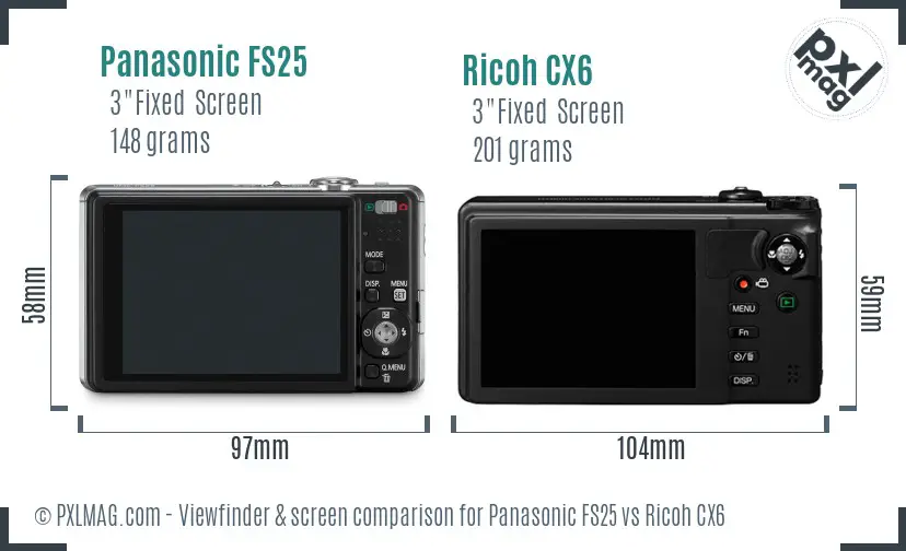 Panasonic FS25 vs Ricoh CX6 Screen and Viewfinder comparison