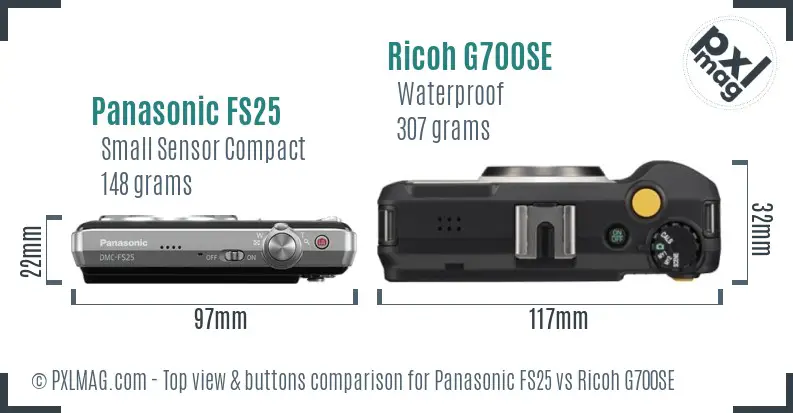 Panasonic FS25 vs Ricoh G700SE top view buttons comparison Panasonic FS25 vs Ricoh G700SE top view buttons comparison