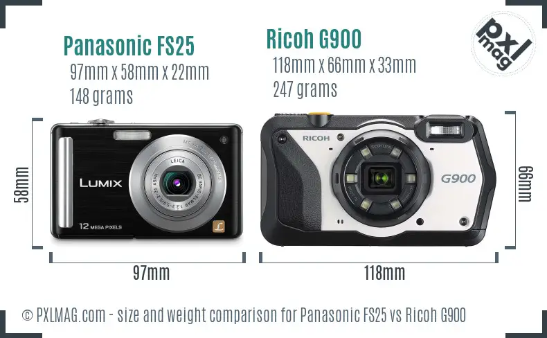 Panasonic FS25 vs Ricoh G900 size comparison