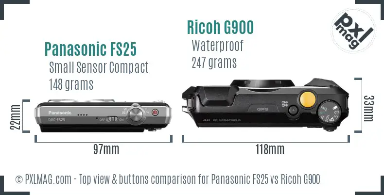 Panasonic FS25 vs Ricoh G900 top view buttons comparison