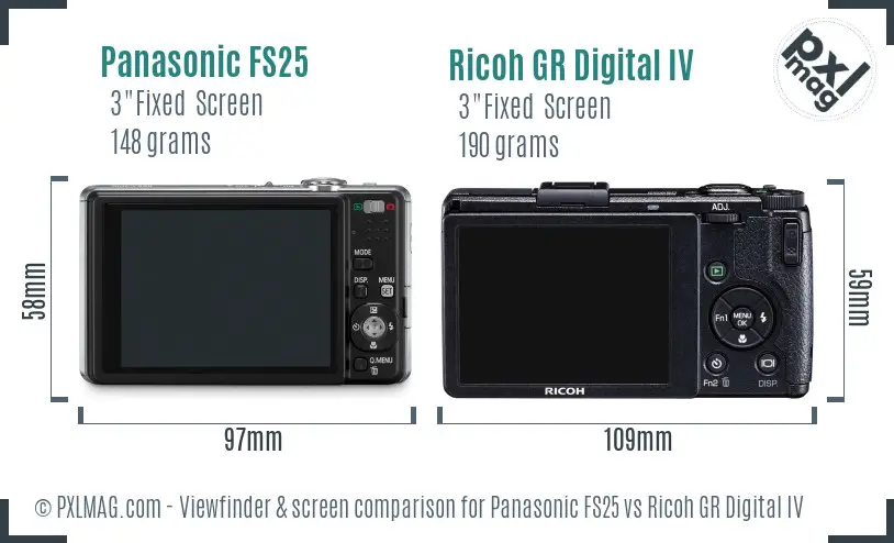 Panasonic FS25 vs Ricoh GR Digital IV Screen and Viewfinder comparison
