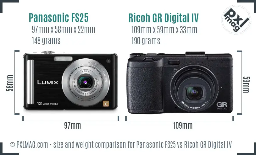 Panasonic FS25 vs Ricoh GR Digital IV size comparison