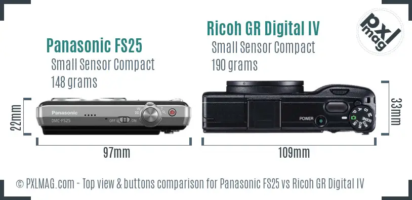 Panasonic FS25 vs Ricoh GR Digital IV top view buttons comparison
