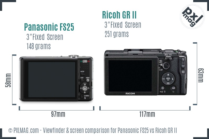 Panasonic FS25 vs Ricoh GR II Screen and Viewfinder comparison