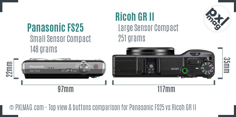 Panasonic FS25 vs Ricoh GR II top view buttons comparison