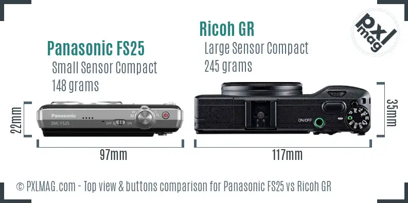Panasonic FS25 vs Ricoh GR top view buttons comparison Panasonic FS25 vs Ricoh GR top view buttons comparison