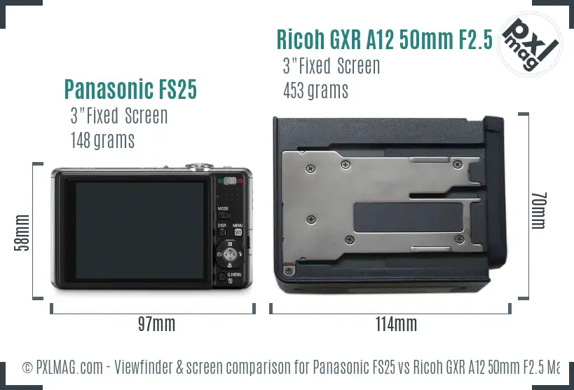 Panasonic FS25 vs Ricoh GXR A12 50mm F2.5 Macro Screen and Viewfinder comparison