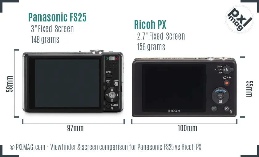 Panasonic FS25 vs Ricoh PX Screen and Viewfinder comparison