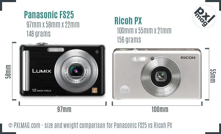 Panasonic FS25 vs Ricoh PX size comparison