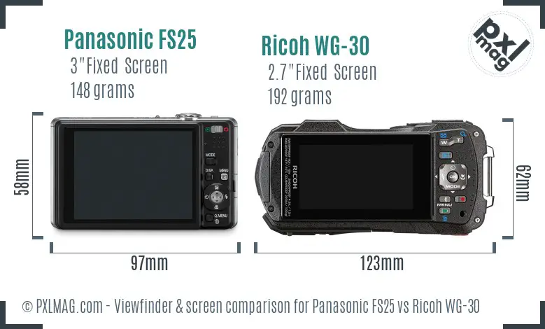 Panasonic FS25 vs Ricoh WG-30 Screen and Viewfinder comparison