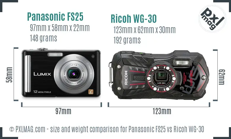 Panasonic FS25 vs Ricoh WG-30 size comparison