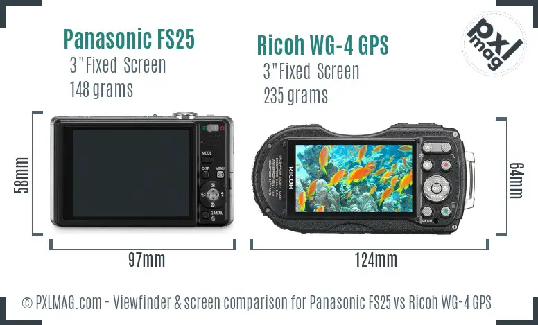 Panasonic FS25 vs Ricoh WG-4 GPS Screen and Viewfinder comparison