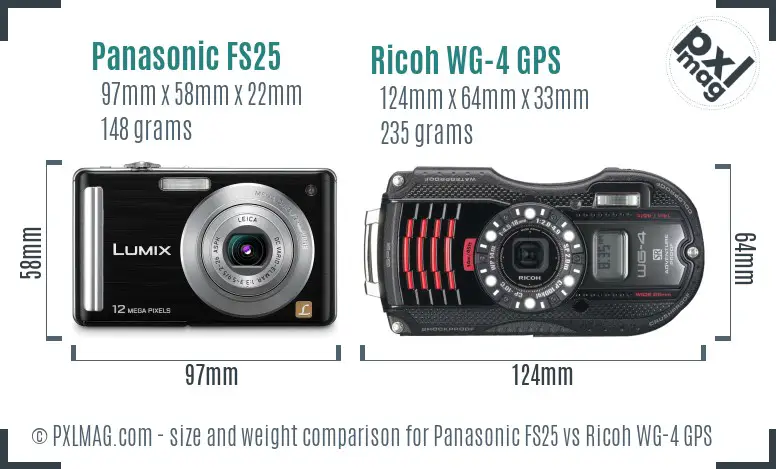 Panasonic FS25 vs Ricoh WG-4 GPS size comparison