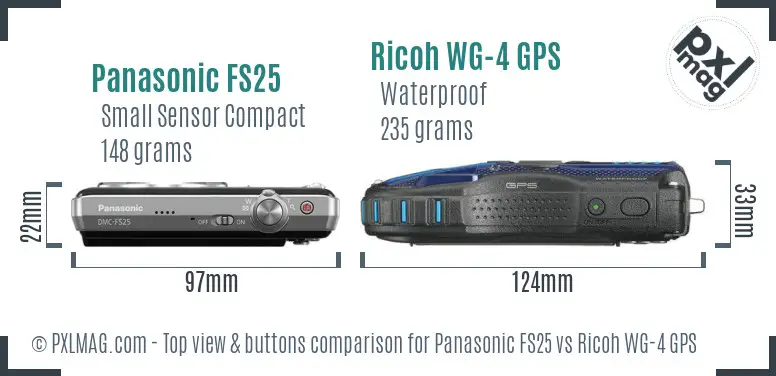 Panasonic FS25 vs Ricoh WG-4 GPS top view buttons comparison