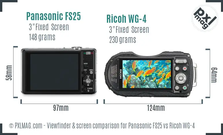 Panasonic FS25 vs Ricoh WG-4 Screen and Viewfinder comparison