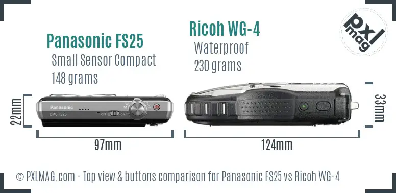 Panasonic FS25 vs Ricoh WG-4 top view buttons comparison