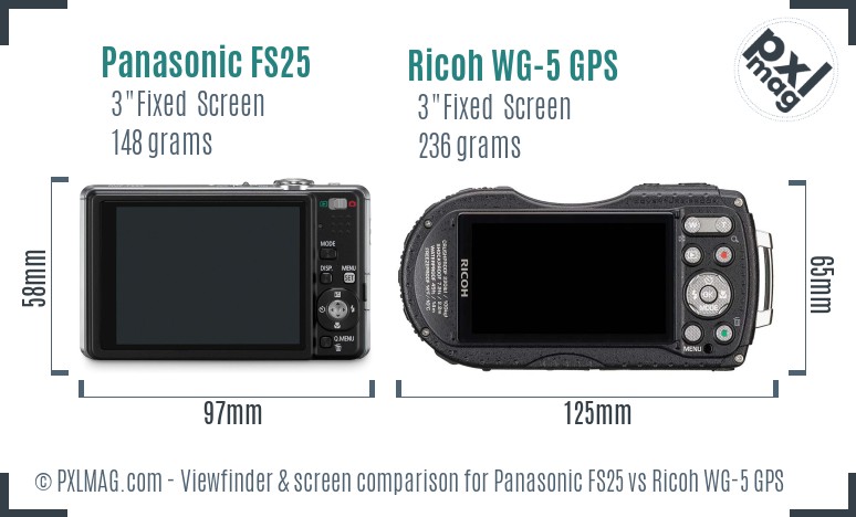 Panasonic FS25 vs Ricoh WG-5 GPS Screen and Viewfinder comparison