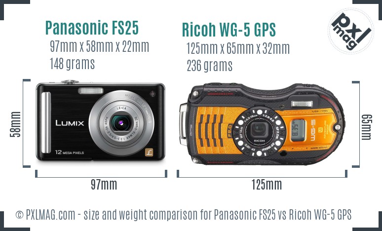 Panasonic FS25 vs Ricoh WG-5 GPS size comparison