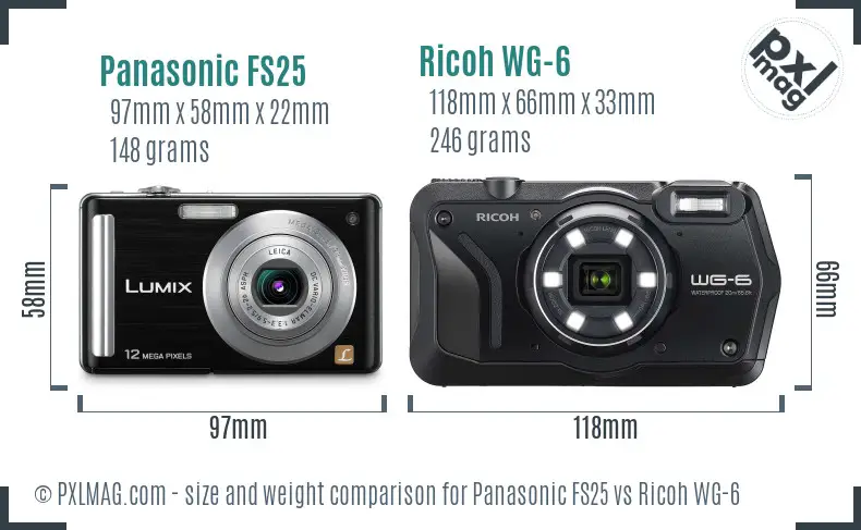 Panasonic FS25 vs Ricoh WG-6 size comparison Panasonic FS25 vs Ricoh WG-6 size comparison