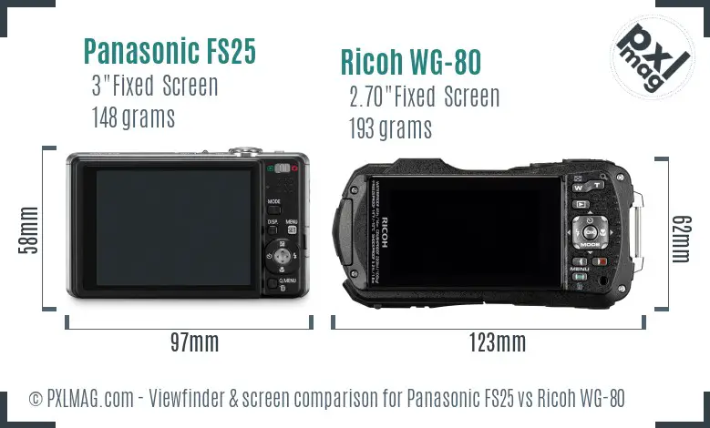 Panasonic FS25 vs Ricoh WG-80 Screen and Viewfinder comparison