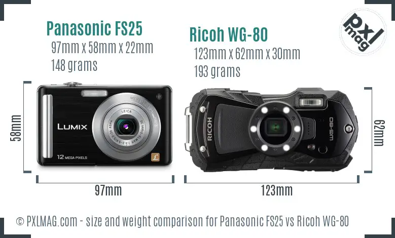 Panasonic FS25 vs Ricoh WG-80 size comparison