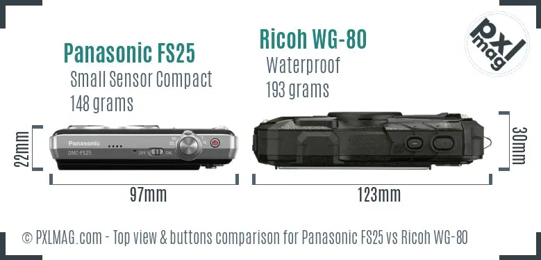 Panasonic FS25 vs Ricoh WG-80 top view buttons comparison