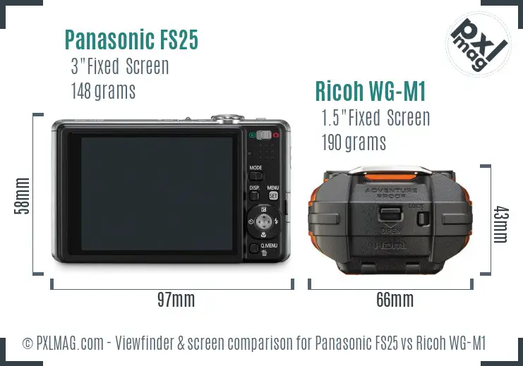 Panasonic FS25 vs Ricoh WG-M1 Screen and Viewfinder comparison