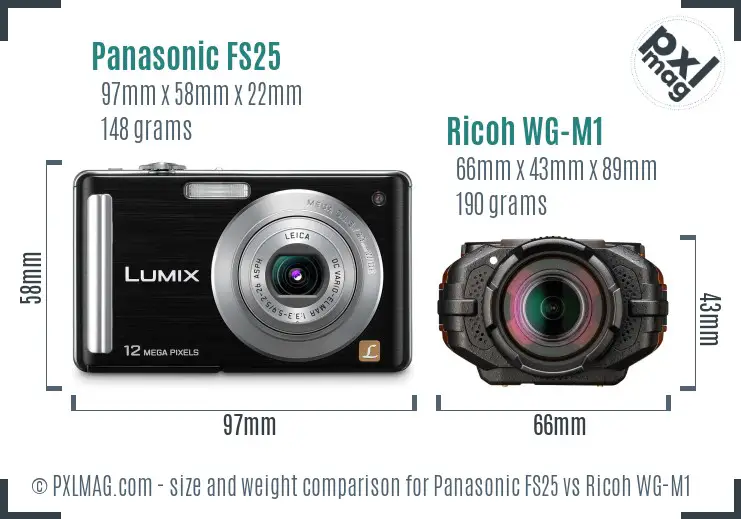 Panasonic FS25 vs Ricoh WG-M1 size comparison