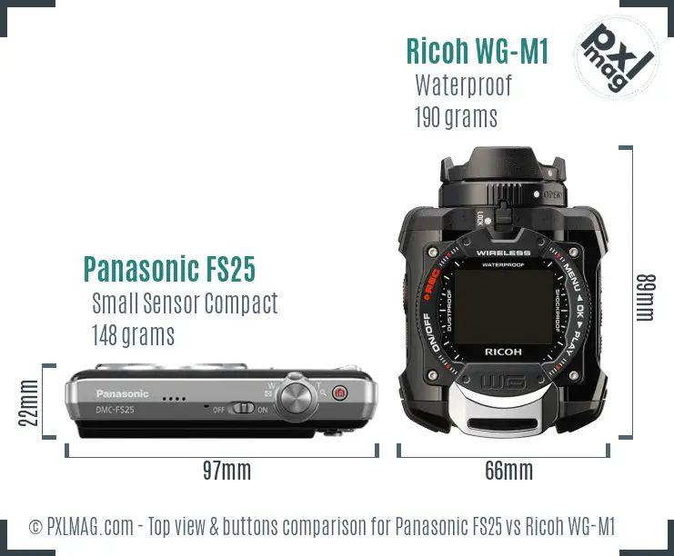 Panasonic FS25 vs Ricoh WG-M1 top view buttons comparison
