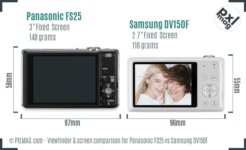Panasonic FS25 vs Samsung DV150F Screen and Viewfinder comparison