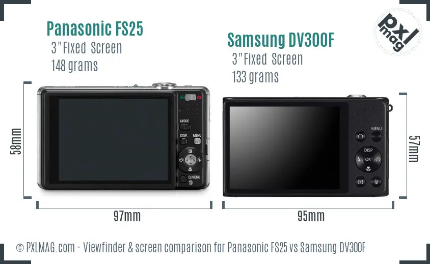 Panasonic FS25 vs Samsung DV300F Screen and Viewfinder comparison