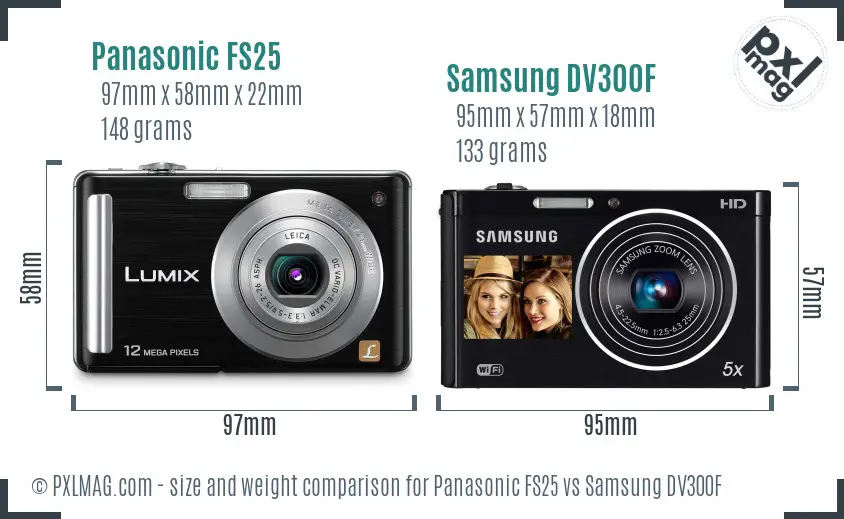 Panasonic FS25 vs Samsung DV300F size comparison