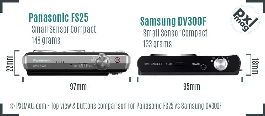 Panasonic FS25 vs Samsung DV300F top view buttons comparison