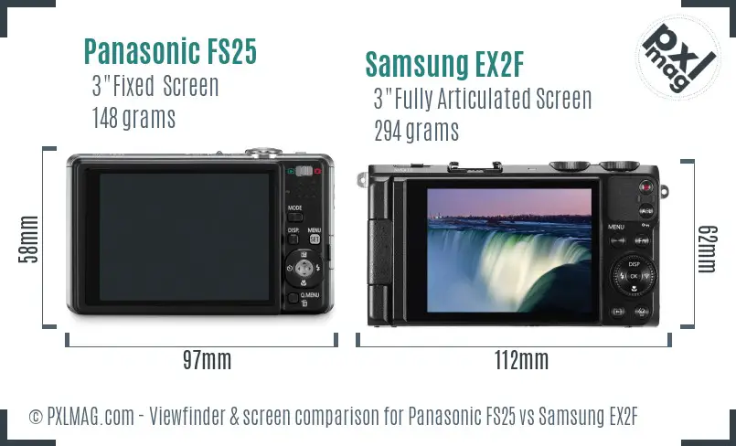 Panasonic FS25 vs Samsung EX2F Screen and Viewfinder comparison