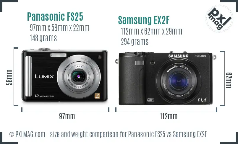 Panasonic FS25 vs Samsung EX2F size comparison