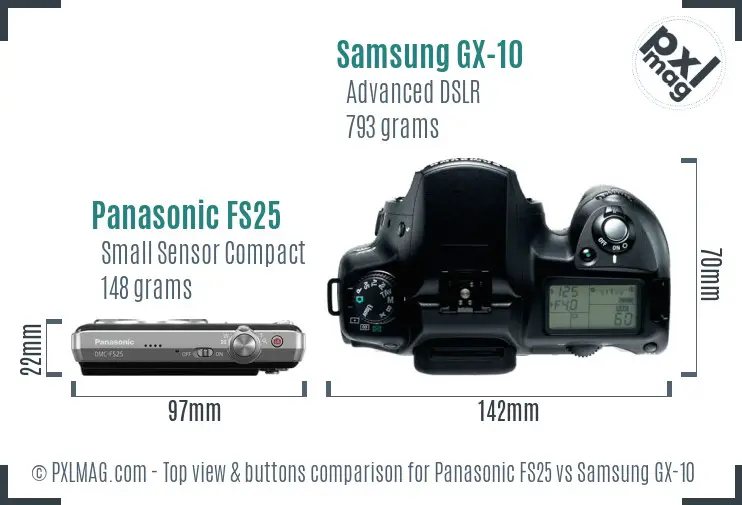 Panasonic FS25 vs Samsung GX-10 top view buttons comparison