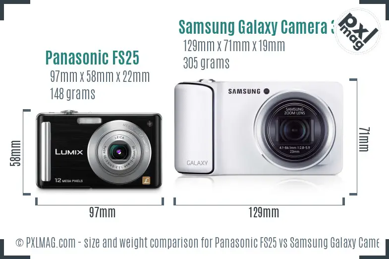 Panasonic FS25 vs Samsung Galaxy Camera 3G size comparison Panasonic FS25 vs Samsung Galaxy Camera 3G size comparison