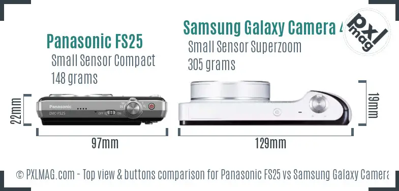 Panasonic FS25 vs Samsung Galaxy Camera 4G top view buttons comparison