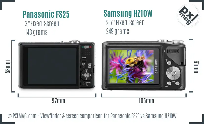 Panasonic FS25 vs Samsung HZ10W Screen and Viewfinder comparison