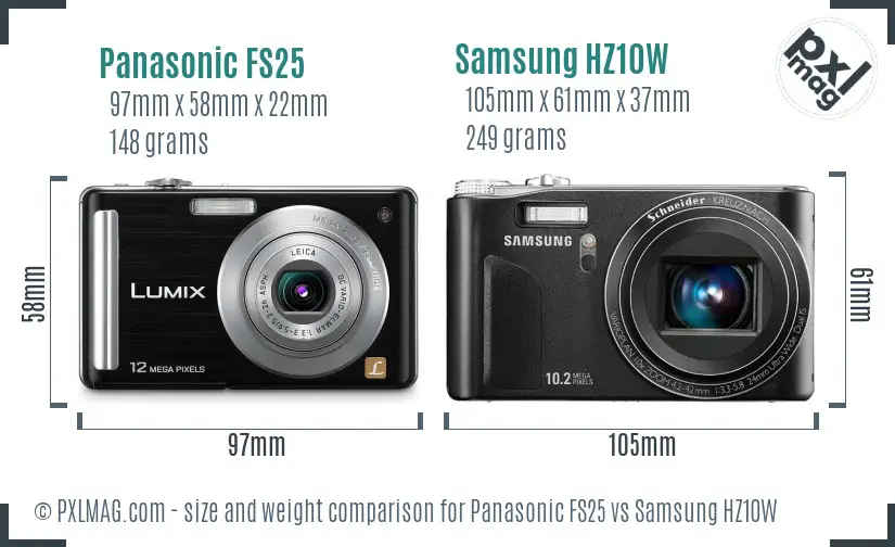 Panasonic FS25 vs Samsung HZ10W size comparison