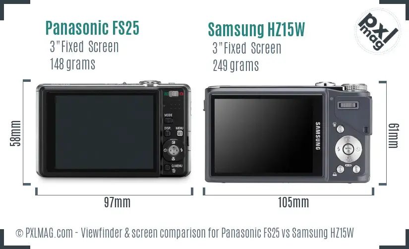 Panasonic FS25 vs Samsung HZ15W Screen and Viewfinder comparison